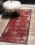 Vintage Distressed Bordered Burgundy Area Rugs