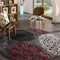 Contemporary Modern Floral Area Rug  Black