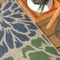 Zinnia Modern Floral Weave Indoor/Outdoor Area Rug Navy/Green