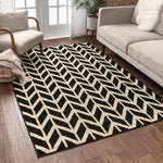 Miami Bourban Chevron Black Modern Area Rug