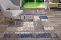 Geometric Pattern Blue Taupe Cozy Shag Area Rugs