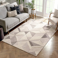 Beige Modern Geometric Boxes Triangles Pattern Area Rug