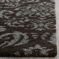 Damask Plush 1.2-inch Thick Area Rug, Dark Brown / Smoke