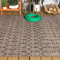 Moroccan Geometric Textured Weave Indoor/Outdoor Natural Area Rug 8 x 10