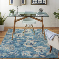 Tranquil Eclectic Floral Turquoise Soft Area Rug