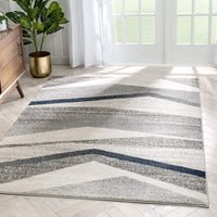 Bilbao Grey & Blue Triangle Boxes Abstract Geometric Pattern Area Rug