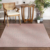 Blush Pink Indoor/Outdoor Flat Weave Pile Nordic Lattice Pattern Area Rug