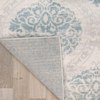 Floral Damask Ivory Gray Light Blue Area Rug