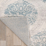 Floral Damask Ivory Gray Light Blue Area Rug