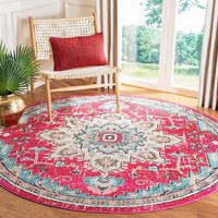 Boho Chic Medallion Distressed Soft Area Rug, Fuchsia / Blue