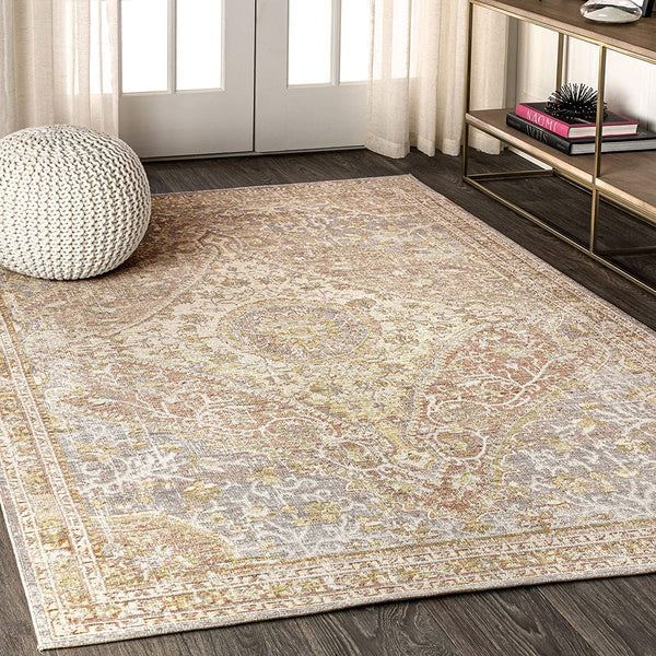 Petras Modern Ornate Medallion Area Rug, Gray/Brown