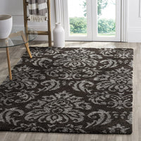 Damask Plush 1.2-inch Thick Area Rug, Dark Brown / Smoke