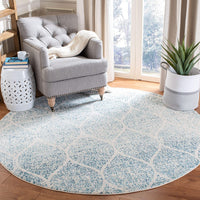 Geometric Trellis Distressed Cream/Turquoise Soft Area Rug