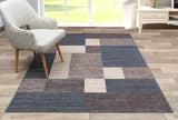 Box Pattern Blue Gray Area Rug Non-Slip Non Skid