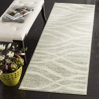 Modern Wave Distressed Area Rug, Sage / Cream