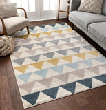 Triangles Geometric Gold Blue Area Rug