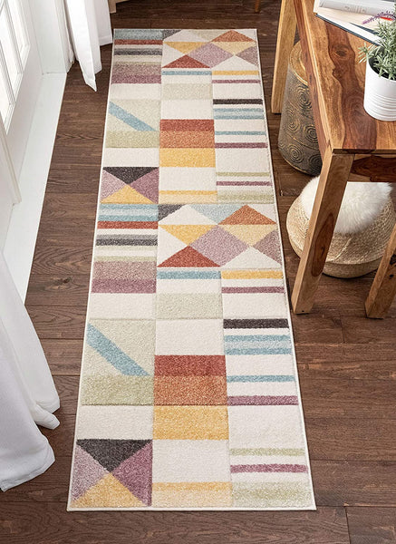 Salle Soft Pastel Multi Color Triangle Boxes & Squares Geometric Area Rug nomaan