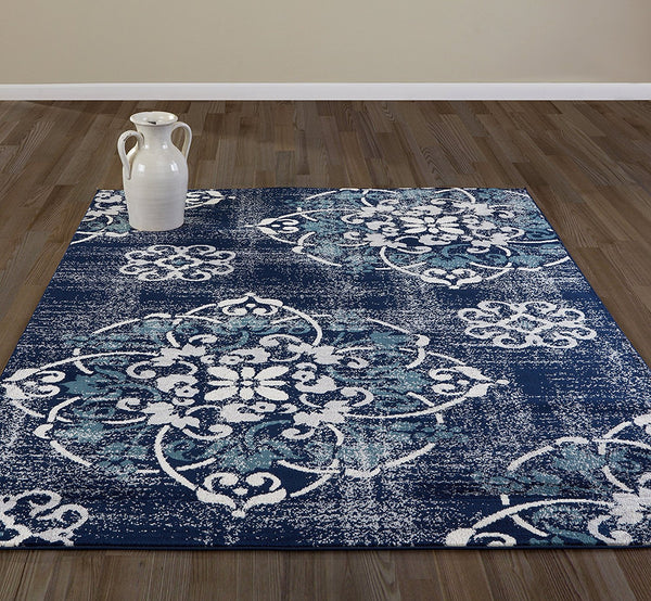 Medallion Design Navy/Beige Area Rugs