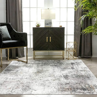 Arcata Grey Machine Washable Contemporary Abstract Distressed Area Rug