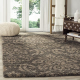 Damask Plush 1.2-inch Thick  Shag Area Rug, Smoke / Beige