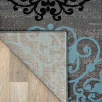 Contemporary Modern Floral Area Rug  Black