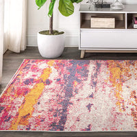 Modern Abstract Brushstroke Pink/Cream Soft Rug