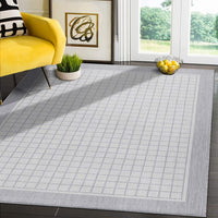 Modern Area Rugs for Indoor Outdoor Bordered Squares Grey/ White