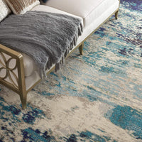 Modern Abstract Area Rug,  Ivory/Teal Blue