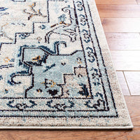 Boho Chic Medallion Distressed Soft Area Rug, Ivory / Light Blue
