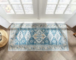 Habra Light Blue Machine Washable Vintage Classic Distsressed Persian Mat Soft Area Rug