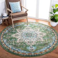 Boho Chic Medallion Distressed Soft Area Rug, Green / Turquoise