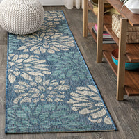 Zinnia Modern Floral Textured Weave Indoor/Outdoor Area Rug Navy/Aqua