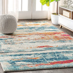 Contemporary Modern Abstract Brushstroke Cream/Blue Rug