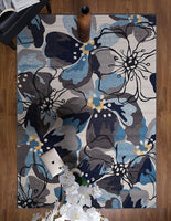 Blue Gray Ivory Floral Area Rug Non Slip/ No Skid - Low Pile