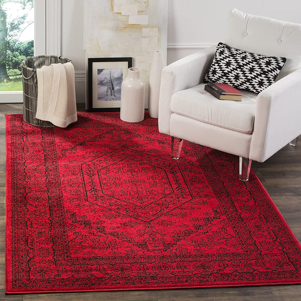 Oriental Vintage Distressed Medallion Red/Black Soft Area Rug