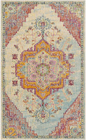 Medallion Distressed Soft Area Rug, Light Blue / Fuchsia