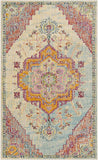 Medallion Distressed Soft Area Rug, Light Blue / Fuchsia