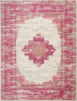 Pink and White Vintage Area Rug, IVORY/FUSHIA