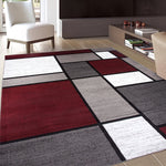 Modern Box Red Gray White Area Rug