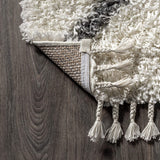 Mercer Shag Plush Tassel Moroccan Diamond Indoor Soft Area Rug Cream/Grey