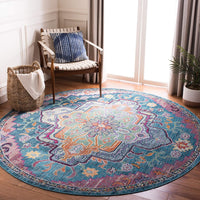 Boho Chic Oriental Medallion Distressed Area Rug, Teal / Rose