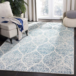 Geometric Trellis Distressed Cream/Turquoise Soft Area Rug