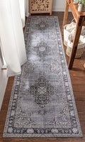 Mareva Machine Washable Grey Vintage Oriental Medallion Area Rug