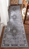 Mareva Machine Washable Grey Vintage Oriental Medallion Area Rug