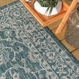Palazzo Vine and Border Textured Weave Indoor/Outdoor Teal/Gray
