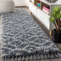 Mercer Shag Plush Tassel Moroccan Diamond Indoor Soft Area Rug Cream/Grey