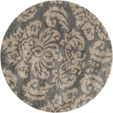 Damask Plush 1.2-inch Thick Shag Area Rug, Grey / Beige