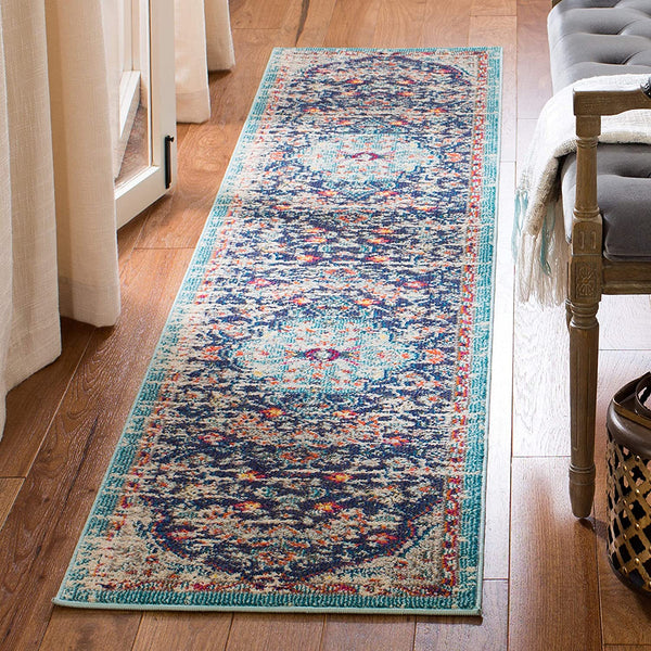 Madison Collection Boho Chic Medallion Distress Area Rug Black / Teal