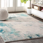 Contemporary Modern Abstract Vintage Area Rug Cream/Blue