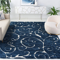 Premium Swirl Thick Plush  Dark Blue/Cream   Area Shag Rug